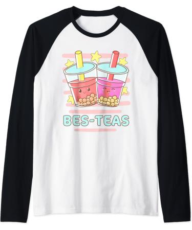 Kawaii Boba Bes-Teas Besties Best Friends Bubble Tea Raglan Baseball Tee