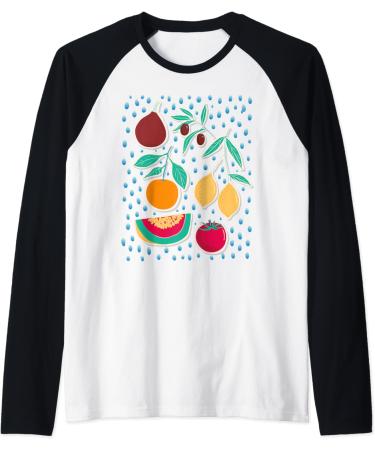 Mediterranean Fruits Melon Olive Fig Orange Lemon Vegan Diet Raglan Baseball Tee