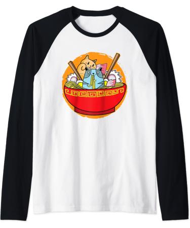 Anime Cat Japanese Ramen Noodles I Funny Ramen Raglan Baseball Tee