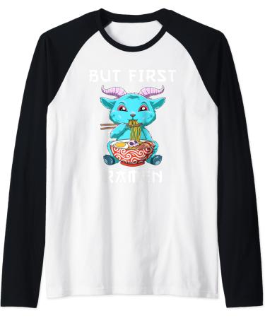 But First Ramen Baphomet Noodle Soup Raglan Baseball Tee