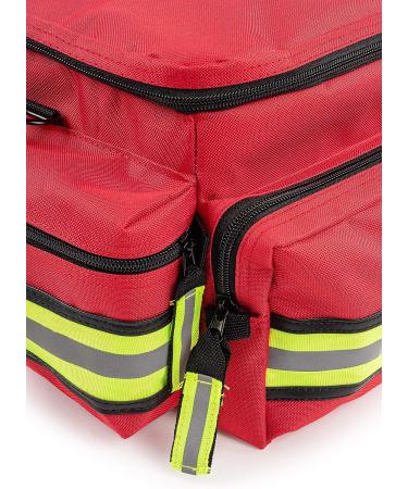 Scherber First Responder Bag | Fully-Stocked EMT/EMS Trauma Kit | 200+ First Aid Supplies | Reflective Red Bag w/ 8 Pockets & Shoulder Strap - Buy Online on GoSupps.com