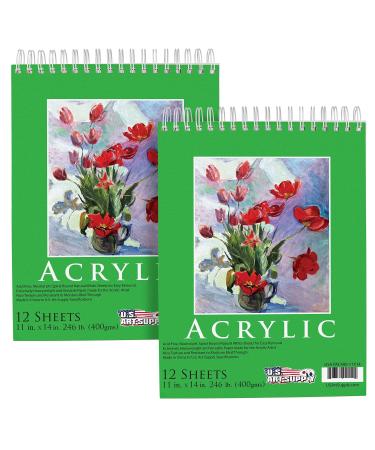 U.S. Art Supply 9" x 12" Premium Extra Heavy-Weight Acrylic Painting Paper Pad 246 Pound (400gsm) Spiral Bound Pad of 12-Sheets (Pack of 2 Pads) 9-x-12-inch Inches