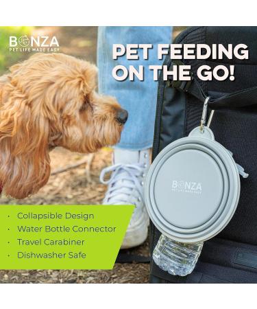 Bonza Large Foldable Dog Bowl 1000ml - Durable Stable Edge with Carabiner & Water Bottle Holder - Moss Green - Buy Online on GoSupps.com