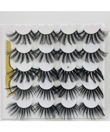 HBZGTLAD Fluffy10 paired with tweezers 20mm 25mm imitation mink eyelashes lengthened thick net red false eyelashes (Style-H-25mm)