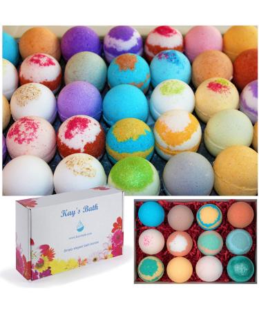 Kay's Bath Bombs Gift Set Fizzies - 12 Pack - Individually Wrapped Assorted Scents - Made in USA - Shea & Mango Butter Essential and Fragrance Oils for Moisturizing Dry Skin - Bath Salts