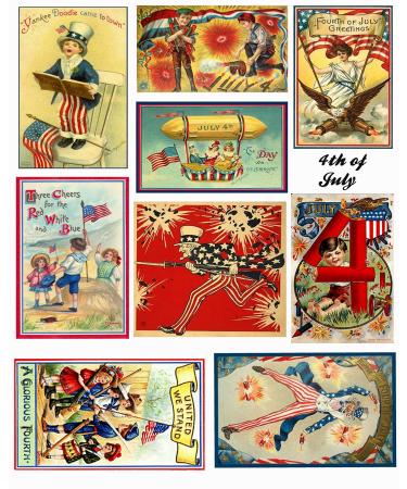 4th of July Vintage Patriotic Images Collage Sheet Collection Print for Scrapbooking, Card Making, Crafts