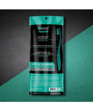 Man Made Pro-Flex Ultra Soft Toothbrushes for Adults - Green | Ultra Soft Medium Tip Bristles | Set of 4 Manual Toothbrushes - Buy Online on GoSupps.com
