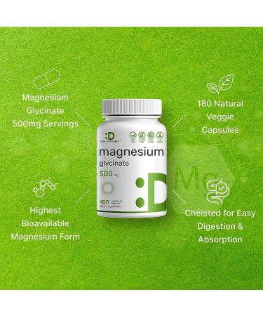 Magnesium Glycinate 500mg | 180 Veggie Capsules | Chelated for Easy Absorption | Essential Trace Mineral for Muscle, Joint, Heart & Digestive Health - Buy Online on GoSupps.com