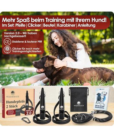 Weidebach 2x Dog Whistle for Training - Loud & Constant Sound Standardized Frequency Includes E-Book & Treat for Successful Recall Training - 2 Black Whistles - Buy Online on GoSupps.com