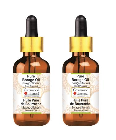 Greenwood essential natural borage oil (Borago officinalis) with glass droppers Natural -pure therapeutic quality cold -pressed (Pack of Two) 100ml X 2 (6.76 oz)