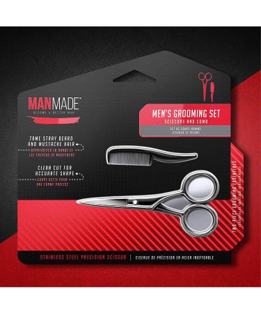 ManMade Men's Grooming Set: Stainless Steel Beard & Mustache Scissors + Free Comb | Red | Two-Piece Essentials - Buy Online on GoSupps.com