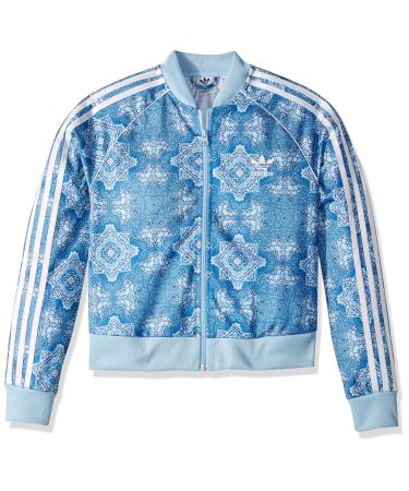 adidas Originals Girls' Big Cc Crop Super Star Track Jacket Large Clear Sky/White