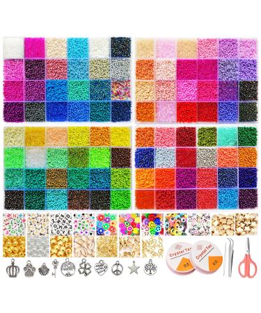 50600pcs 96 Colors 2mm Glass Seed Beads for Jewelry Making Kit  300pcs Letter Beads  Small Seed Beads Kit for Bracelets Necklace Ring Making  DIY  Art  Craft Kit with Elastic String and Charms