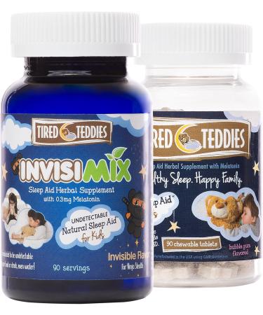Tired Teddies InvisiMix Low Dose Melatonin 300 mcg - Tasteless Textureless Powder Liquid Mix-in for Kids Ages 2+ 90 Servings - Buy Online on GoSupps.com
