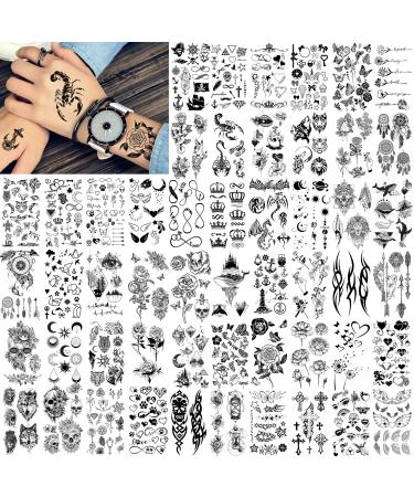 FANRUI 52 Sheets Creative Black Tiny Crown Infinity Triangle Fake Tattoos For Men Women Realistic Stars Letters Tattoos For Kids Tattoos Temporary Waterproof Arm Hand Face Finger Neck Tatoo Stickers