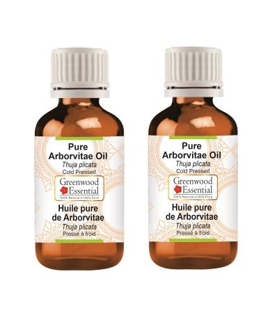 Greenwood Essential Pure Arborvitae Oil (Thuja plicata) Cold Pressed (Pack of Two) 100ml X 2 (6.76 oz)