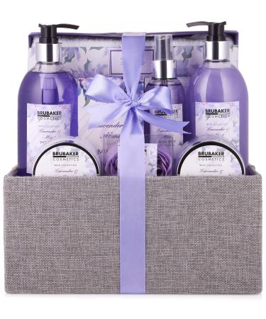 BRUBAKER Cosmetics Bath & Body Set Basket - Lavender & Mint Scent - 12 Pcs Luxury Home Spa Gift Basket