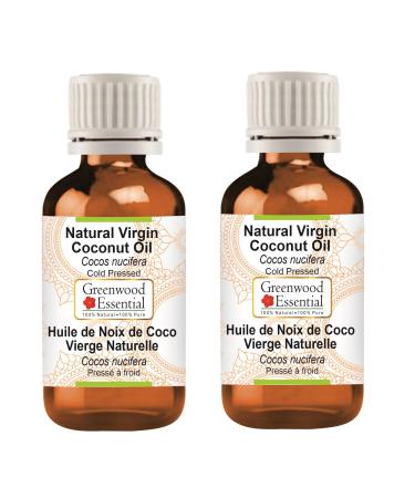 Greenwood essential natural pure virgin coconut oil (cocos nucifera) natural therapeutic quality cold -pressed (pack of two) 100ml x 2 (6.76 oz)