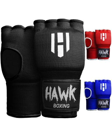 Hawk Padded Inner Gloves Training Gel Elastic Hand Wraps for Boxing Gloves Quick Wraps Men & Women Kickboxing Muay Thai MMA Bandages Fist Knuckle Wrist Wrap Protector Handwraps (Pair) Black S/M
