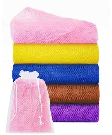 African Exfoliating Net  5 Pieces African Net Sponge  Nylon African Bathing Sponge Net  Shower Body Scrubber Back Scrubber with a Storage Bag