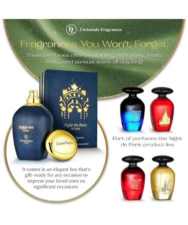 L'Orientale Fragrances Night De Paris Ocean 100ml / 3.3oz - Oil-Based Perfumes for Women & Men Unisex Aromatic Aquatic Eau de Parfum w/Bergamot - Long-Lasting Up to 24 Hours Ideal for All Seasons - Buy Online on GoSupps.com