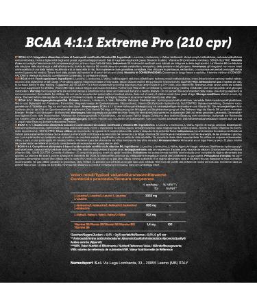 NAMEDSPORT BCAA 4:1:1 ExtremePro Supplement with Branched Amino Acids Vitamin B6 Reduces Fatigue Stimulates Protein Synthesis Ideal for Sport Endurance Brand Of Italy 210 Tablets - Buy Online on GoSupps.com