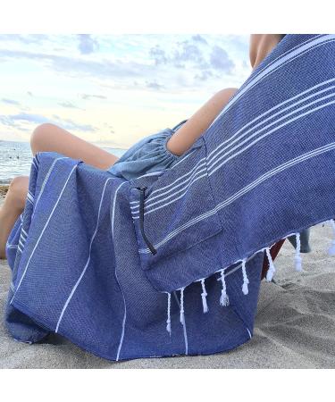 ShoreSecrets Collection Sandproof Beach Towel - Natural Turkish Cotton - 63 Long - Captain's Choice Navy - Buy Online on GoSupps.com