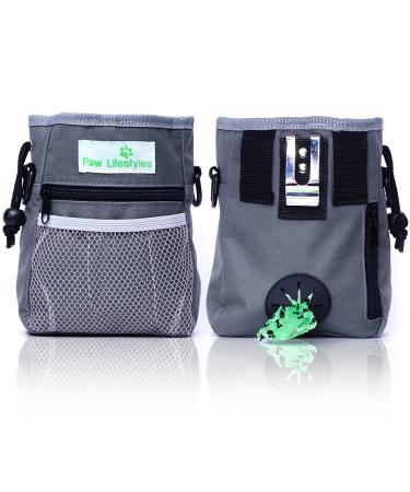Paw Lifestyles  Dog Treat Training Pouch  Easily Carries Pet Toys, Kibble, Treats  Built-In Poop Bag Dispenser  3 Ways To Wear  Grey