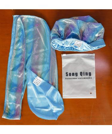 2pcs/Set Long Tail Silky Durags and Bonnets for Men Women 360 Wave - Blue - Buy Online on GoSupps.com