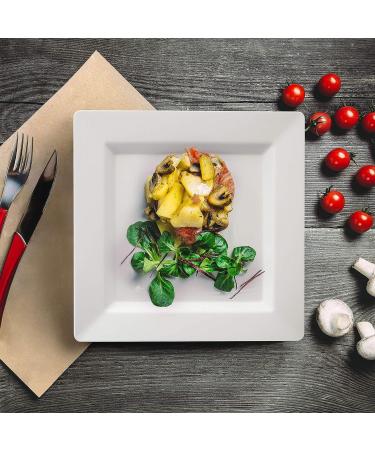 Oasis Creations White Square Plates Set 10 - 50 Count - Premium Hard White Disposable Plastic Plates - 10-Inch - Reusable & Disposable - Perfect for Salads, Appetizers, Dinners, Parties - Buy Online on GoSupps.com