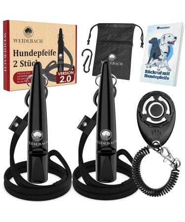 Weidebach 2x dog whistle with a loud and constant sound for training with dog standardized frequency pleasant band and mouthpiece including e-book + treat for successful recall training 2 pieces black