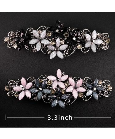Elegant Hair Clips for Women & Girls | Sparkling Glitter Rhinestones & Flower Wreath Hairpins - Fashion Hair Jewelry in Black & Gray/Pink & Dark Blue - Buy Online on GoSupps.com