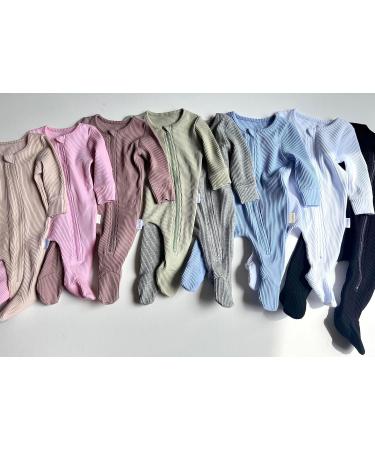 DreamBuy Ribbed Cotton Zip Up Baby Sleepsuit for Newborns | Unisex Baby Boy and Girl Clothes 0-3 Months Sage - Buy Online on GoSupps.com