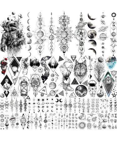 JOEHAPY 33 Sheets Black Outer Space Temporary Tattoos For Kids Boys Girls, Geometric Planets Fake Tattoo Sleeve For Women Men Adults Children, 3D Star Moon Sun Solar Syetem Tattoo Stickers Universe Astronaut Galaxy - Buy Online on GoSupps.com