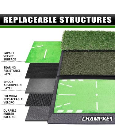 CHAMPKEY TRI-Turf Golf Hitting Mat Come with 3 Impact Surfaces - Nylon Turf Fairway Golf Mat - Traces Swing Path and Improve Swing Accuracy - Buy Online on GoSupps.com