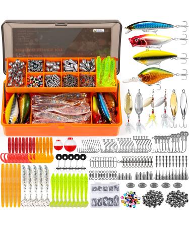 PLUSINNO Fishing Lures for 12 Rigs, Fishing Tackle Box with Tackle Included Crankbaits, Spoon, Hooks, Weights and More Fishing Accessories, 353 Pcs Fishing Lure Baits Gear Kit for Freshwater Bass