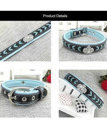 Newtensina Dog Collar and Lead Set Nylon Straps Woven Bling Collar Leather Diamante Puppy Collar with Leash for Dogs - Blue - S S Blue - Buy Online on GoSupps.com