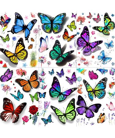 EGMBGM 6 Large Sheets Colorful Butterfly Temporary Tattoos For Women Girls Adults Arm Back Boobs  3D Multicolor Realistic 3D Butterfly Tattoo Sticker Decals  Fake Tattoos That Look Real And Last Long
