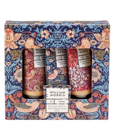 William Morris At Home Patchouli & Red Berry Hand Cream Gift Set | Enriched With Shea Butter & Essential Oils | Travel Friendly Sizes | 3 x 30ml