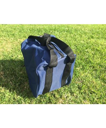BuyBocceBalls Listing -Heavy Duty Nylon Bocce Bag - Blue with Black Handles (Fits Eight 110mm Bocce Balls or Smaller)