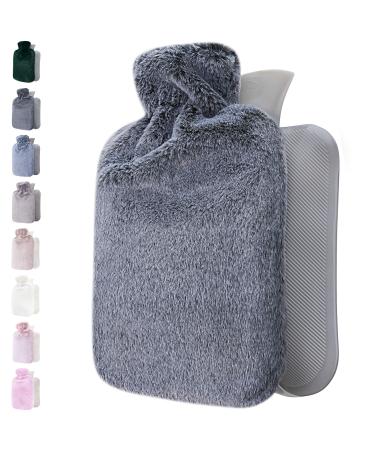 Qomfor Hot Water Bottle with Soft Cover - 1.8L Large - Hot Water Bag for Pain Relief, Neck and Shoulders, Feet Warmer, Menstrual Cramps, Hot and Cold Therapy - Great Gift for Women - Dark Grey