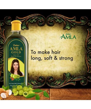 Dabur Amla Gold Hair Oil - Moisturizing Hair Serum with Amla, Almond, and Henna - 6.76 Fl Oz - Natural Hair Treatment for Women - Buy Online on GoSupps.com