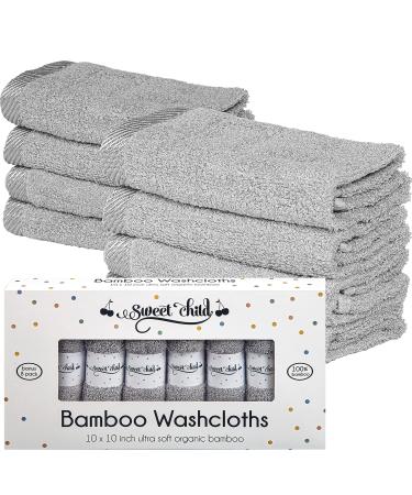 Sweet Child Bamboo Baby Washcloths - Premium Wash Cloth Set of 8 - Ultra Soft Kids/Infant Wash Cloths for Face and Body - Neutral Washcloth Pack - Top Baby Registry and Shower Grey