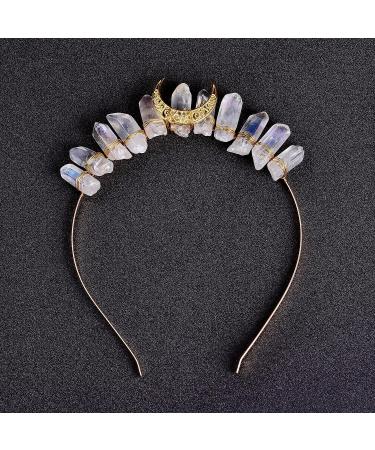 Natural Crystal Quartz Moon Headband - Raw Gemstone Moon Crown for Women - Buy Online on GoSupps.com
