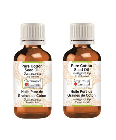 Greenwood essential natural cotton seed oil (gossypium spp.) Natural -pure therapeutic quality cold -pressed (pack of Two) 100ml x 2 (6.76 oz) pure cotton seed oil 200 ml (1 Pack)