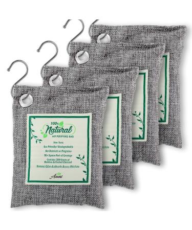 Air Purifier Bags with Bamboo Activated Charcoal (Purifying Pack of 4) | Natural Air Freshener Deodorizer | Moisture Absorber and Odor Eliminators for Home, Car, Refrigerator, Closet (200g Each)