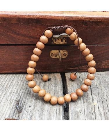 Unisex Sandalwood Round Beads Bracelet - Handmade Elastic Yoga Meditation Jewelry (Large Brown - Buy Online on GoSupps.com