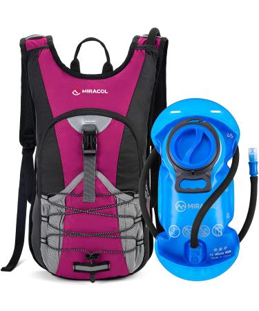 MIRACOL Hydration Backpack with 2L BPA Free Water Bladder Lightweight Insulated Water Backpack for Running Hiking Cycling Camping Hunting Small Hydration Pack Fits Men Women & Kids Rose