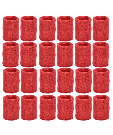 Unique Sports Athletic Performance Team Pack of 24 Wristbands (12 Pair) Red