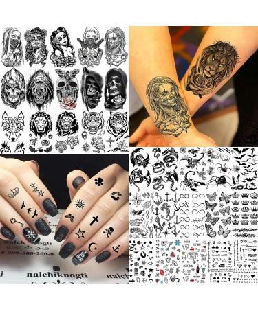 Rejaski Ferocious Lion Tiger Temporary Tattoos- 60 Sheets | Scary Devil Skull Skeleton Fake Tattoos for Halloween | Black 3D Wolf Dragon Realistic Arm Neck Tattoos for Adults & Teens - Buy Online on GoSupps.com